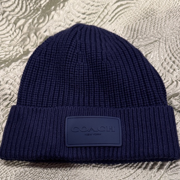 Coach Wool Dark Blue Ribbed Beanie